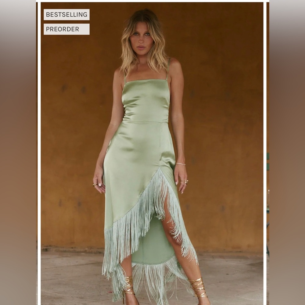 12th Tribe - Monet Sage Fringe Maxi Dress